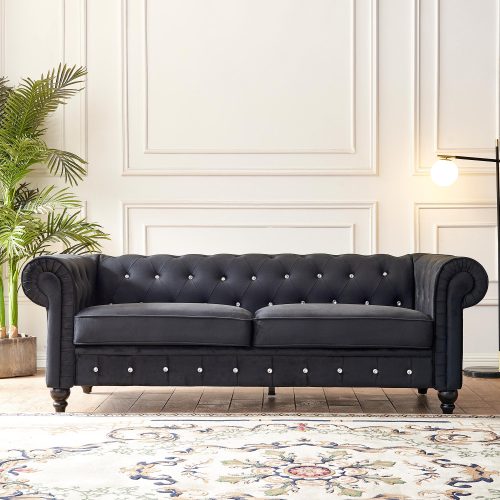 Living room sofa,  modern Chesterfield design sofa black 80 inches wide - Francoshouseholditems