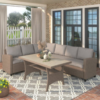 Patio Dining Table Set,Rattan Wicker Conversation Set,Sectional Sofa Set with Table &amp; Soft Cushion - Francoshouseholditems