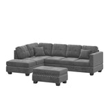 Sectional Sofa L-shape Couch Space Saving with Storage Ottoman &amp; Cup Holders Design for Large Space Dorm Apartment - Francoshouseholditems