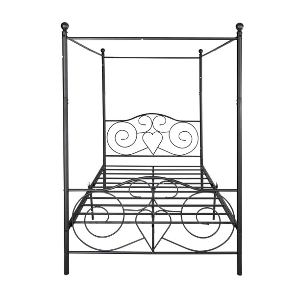 Queen/Full/Twin Metal Canopy Bed Frame with Vintage Style Headboard &Footboard - Francoshouseholditems