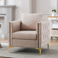 Accent Chair Club Chair Nailhead Trim with Golden Steel Legs for Living Room Bedroom Contemporary - Francoshouseholditems