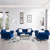 Sofa Set, 3-Seater Sofa, Loveseat and Sofa Chair, with Button and Copper Nail on Arms and Back - Francoshouseholditems