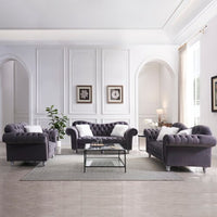 Sofa Set, 3-Seater Sofa, Loveseat and Sofa Chair, with Button and Copper Nail on Arms and Back - Francoshouseholditems