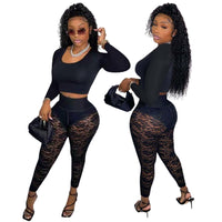 Pants Two Piece Set Women Black Red See Through Club Party Women Outfits Xmas Clothes - Francoshouseholditems