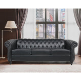Chesterfield Sofa Sectional Sofa PU Upholstered 3 Seater Couch Rolled Arm for Living Room Easy Assembly - Francoshouseholditems