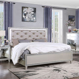 Queen Bed with  Spring Padded Headboard‧ Button Tufted Headboard‧Raised Molding Trim PU &amp; Champagne Finish - Francoshouseholditems