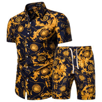 Clothing Short-sleeved Printed Shirts Shorts 2 Piece Fashion Male Casual Beach Wear Clothes - Francoshouseholditems