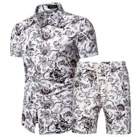 Clothing Short-sleeved Printed Shirts Shorts 2 Piece Fashion Male Casual Beach Wear Clothes - Francoshouseholditems