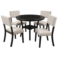 Dining Table Set Round Kitchen Table with Bottom Shelf, 4 Upholstered Chairs for Dining Room（Espresso） - Francoshouseholditems
