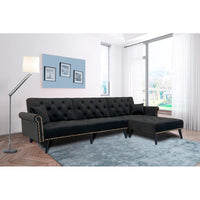 Sofa BedFabric Combination Sofa with Plastic Legs Solid Wood Frame for Living Room Black - Francoshouseholditems