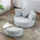 Accent Barrel Chair with Storage Ottoman &amp; 4 Pillows, Modern Linen Leisure Chair Round Accent for Living Room - Francoshouseholditems