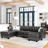 Sectional Sofa Set, PU Leather 4-Seat Living Room Set, L-Shape Couch in Home, with Storage Ottoman ,Nailheaded - Francoshouseholditems